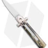 AGA 6" Lever Lock Automatic Italian Knife Horn W/Cross Bolsters (2.5" Satin) -AGA Campolin AGA 6in LL Horn Auto Cross Bolsters Satin BHQ 177246 jr