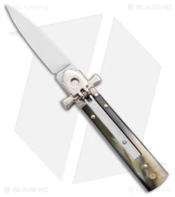 AGA Campolin 28 AGA 6" Lever Lock Automatic Italian Knife Horn W/Cross Bolsters (2.5" Satin)