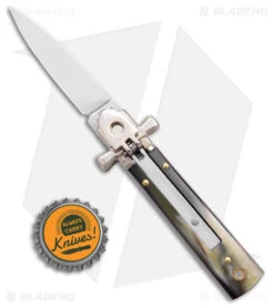 AGA 6" Lever Lock Automatic Italian Knife Horn W/Cross Bolsters (2.5" Satin) 9 AGA 6" Lever Lock Automatic Italian Knife Horn W/Cross Bolsters (2.5" Satin) -AGA Campolin AGA 6in LL Horn Auto Cross Bolsters Satin BHQ 177246 jr bottlecap