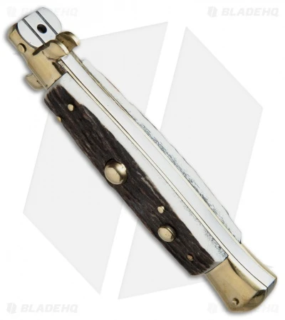 AGA Campolin 10" Italian Stiletto Picklock Automatic Brass/Stag (4.5" Kriss) 4 AGA Campolin 10" Italian Stiletto Picklock Automatic Brass/Stag (4.5" Kriss) - Image 2