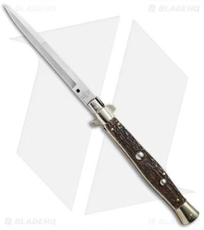 AGA Campolin 11" Picklock Automatic Italian Stiletto Stag Horn (5"Satin) 2018 3 AGA Campolin 11" Picklock Automatic Italian Stiletto Stag Horn (5"Satin) 2018