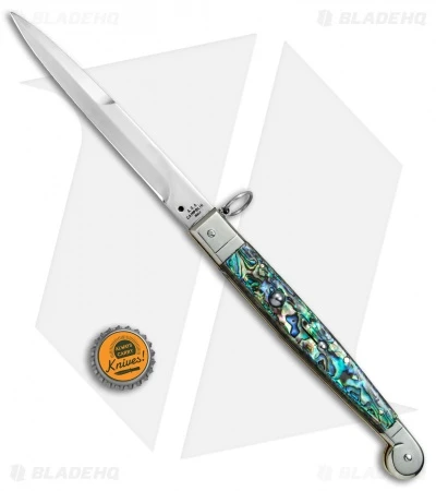 AGA Campolin 9" Sicilian Ring Pull Automatic Knife Abalone (5.5" Satin Bayo) 6 AGA Campolin 9" Sicilian Ring Pull Automatic Knife Abalone (5.5" Satin Bayo) - Image 4