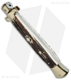 AGA Campolin 15" Auto Italian Stiletto Knife Stag Horn/Brass (7" Satin Bayo) 6 AGA Campolin 15" Auto Italian Stiletto Knife Stag Horn/Brass (7" Satin Bayo) -AGA Campolin AGA Campolin 15in Stiletto Stag Horn Brass Bayo BHQ 51321 jr spine