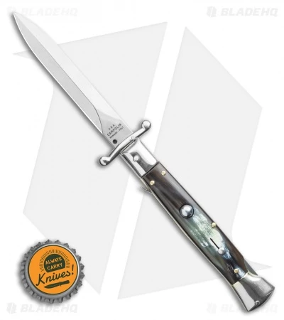 AGA Campolin 9" Swinguard Automatic Knife Brazilian Horn (5.75" Satin Dagger) 6 AGA Campolin 9" Swinguard Automatic Knife Brazilian Horn (5.75" Satin Dagger) - Image 4