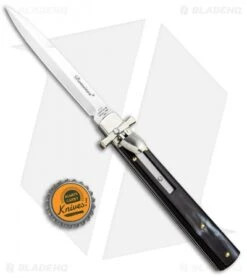 AGA Campolin 9" Dominus Leverlock Automatic Knife Dark Horn (4" Satin) -AGA Campolin AGA Campolin 9in Dominus LL Auto Dark Horn Satin GO DOM23 C BHQ 97993 jr bottlecap