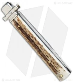 AGA Campolin 9" Dominus Leverlock Automatic Knife Stag (4" Satin) -AGA Campolin AGA Campolin 9in Dominus LL Auto Stag Satin GO DOM23 HB BHQ 97992 jr side