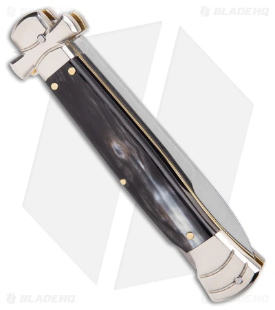 AGA Campolin 9" Maltese Cross Stiletto Automatic Knife Horn (4" Satin Bayo) 5 AGA Campolin 9" Maltese Cross Stiletto Automatic Knife Horn (4" Satin Bayo) - Image 3