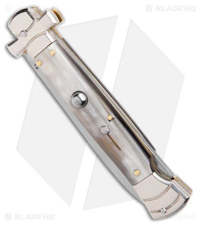 AGA Campolin 9" Maltese Cross Stiletto Automatic Knife Horn (4" Satin Bayo) 4 AGA Campolin 9" Maltese Cross Stiletto Automatic Knife Horn (4" Satin Bayo) - Image 2