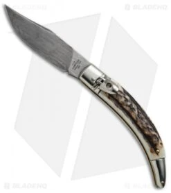 AGA Campolin Diana Lever Lock Automatic Knife Stag Horn (3.75" Damascus)