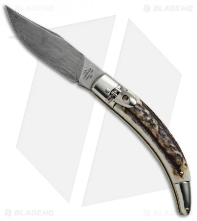 AGA Campolin Diana Lever Lock Automatic Knife Stag Horn (3.75" Damascus) 3 AGA Campolin Diana Lever Lock Automatic Knife Stag Horn (3.75" Damascus)