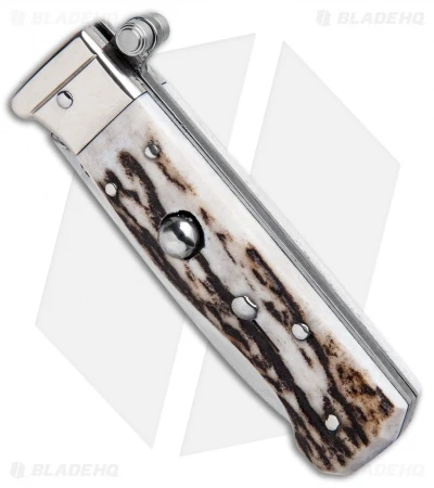 AGA Campolin Piccolo Italian Stiletto Automatic Knife Stag (2.8" Satin) 4 AGA Campolin Piccolo Italian Stiletto Automatic Knife Stag (2.8" Satin) - Image 2