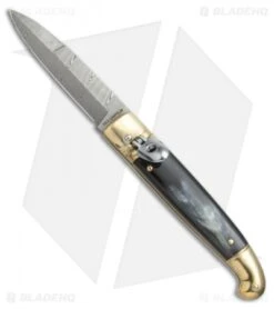 AGA Campolin Brass Lever Lock Automatic Knife Dark Horn (3.75" Damascus)