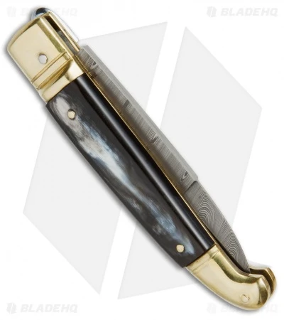 AGA Campolin Brass Lever Lock Automatic Knife Dark Horn (3.75" Damascus) 4 AGA Campolin Brass Lever Lock Automatic Knife Dark Horn (3.75" Damascus) - Image 2