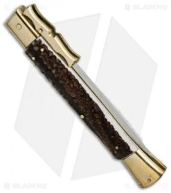 AGA Campolin 13" Bat Swinguard Automatic Knife Brass/Stag Horn (5.75" Dagger) 8 AGA Campolin 13" Bat Swinguard Automatic Knife Brass/Stag Horn (5.75" Dagger) -AGA Campolin aga 13in bat swing brass stag dagger side cm