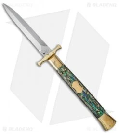 AGA Campolin 13" Bat Swinguard Automatic Brass/Abalone (5.75" Satin Dagger)