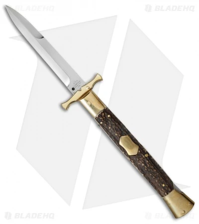 AGA Campolin 13" Bat Swinguard Automatic Brass/Stag Horn (5.75" Satin Bayonet) 3 AGA Campolin 13" Bat Swinguard Automatic Brass/Stag Horn (5.75" Satin Bayonet)