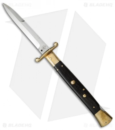AGA Campolin 13" Swinguard Automatic Knife Brass/Ebony Wood (5.75" Satin Bayo) 3 AGA Campolin 13" Swinguard Automatic Knife Brass/Ebony Wood (5.75" Satin Bayo)