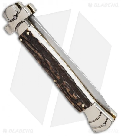 AGA Campolin 9" Maltese Cross Stiletto Automatic Stag Horn (4" Satin Dagger) 4 AGA Campolin 9" Maltese Cross Stiletto Automatic Stag Horn (4" Satin Dagger) - Image 2