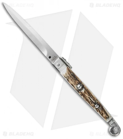 AGA Campolin 9" Sicilian Picklock Automatic Knife Stag Horn (4.1" Satin Bayo) 3 AGA Campolin 9" Sicilian Picklock Automatic Knife Stag Horn (4.1" Satin Bayo)