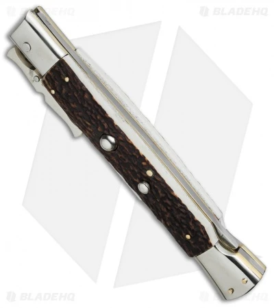 AGA Campolin 13" Bat Swinguard Automatic Knife Stag Horn (5.75" Satin Bayo) 4 AGA Campolin 13" Bat Swinguard Automatic Knife Stag Horn (5.75" Satin Bayo) - Image 2