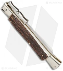 AGA Campolin 13" Bat Swinguard Automatic Knife Stag Horn (5.75" Satin Dagger) 5 AGA Campolin 13" Bat Swinguard Automatic Knife Stag Horn (5.75" Satin Dagger) -AGA Campolin aga campolin 13in stag bat swing dager dl side