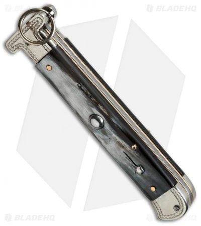 AGA Campolin 9" Francese Ring Pull Automatic Knife Dark Horn (3.7" Satin Flat) 5 AGA Campolin 9" Francese Ring Pull Automatic Knife Dark Horn (3.7" Satin Flat) - Image 3