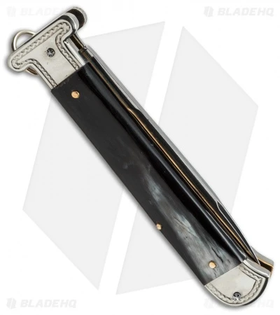 AGA Campolin 9" Francese Ring Pull Automatic Knife Dark Horn (3.7" Satin Flat) 4 AGA Campolin 9" Francese Ring Pull Automatic Knife Dark Horn (3.7" Satin Flat) - Image 2