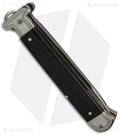 AGA Campolin 9" Francese Ring Pull Automatic Knife Ebony Horn (3.7" Satin Flat) 4 AGA Campolin 9" Francese Ring Pull Automatic Knife Ebony Horn (3.7" Satin Flat) - Image 2
