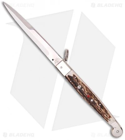 AGA Campolin 12" Sicilian Ring Pull Automatic Knife Stag Horn (5.5" Satin Bayo) 3 AGA Campolin 12" Sicilian Ring Pull Automatic Knife Stag Horn (5.5" Satin Bayo)