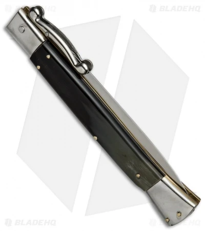 AGA Campolin 13" Swinguard Automatic Knife Dark Horn (5.75" Satin Dagger) 5 AGA Campolin 13" Swinguard Automatic Knife Dark Horn (5.75" Satin Dagger) - Image 3