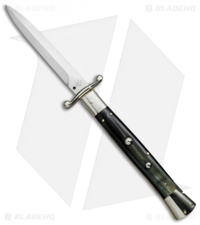 AGA Campolin 13" Swinguard Automatic Knife Dark Horn (5.75" Satin Dagger) 3 AGA Campolin 13" Swinguard Automatic Knife Dark Horn (5.75" Satin Dagger)