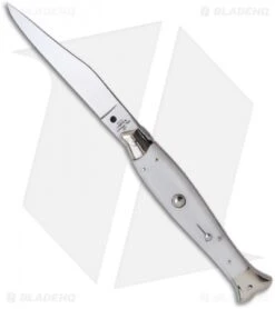 AGA Campolin 10" Automatic Fishtail Picklock Knife White (4.5" Satin Bayo)