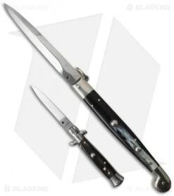 AGA Campolin 12" Sicilian Ring Pull Automatic Knife Dark Horn (5.5" Satin Bayo) 7 AGA Campolin 12" Sicilian Ring Pull Automatic Knife Dark Horn (5.5" Satin Bayo) -AGA Campolin ltd sicilian ring dark bayo 6in dark horn stiletto flat sizes